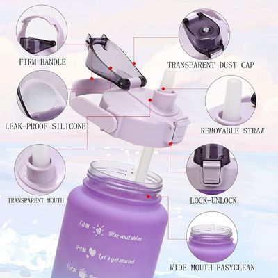 PP Food Grade Lid 4 Pcs Пластиковые спортивные бутылки с соломой и наклейками для фитнеса