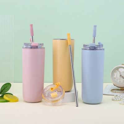 7.6*19.7CM Портативный стальной кофейной кружки с соломой и крышками без BPA
