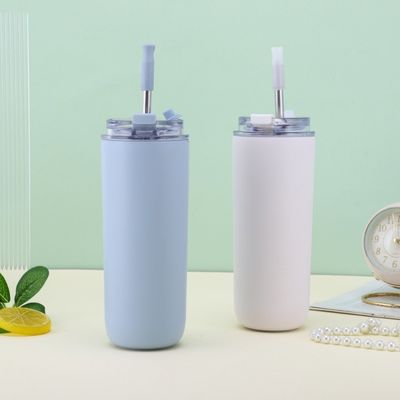7.6*19.7CM Портативный стальной кофейной кружки с соломой и крышками без BPA