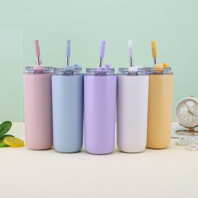 7.6*19.7CM Портативный стальной кофейной кружки с соломой и крышками без BPA