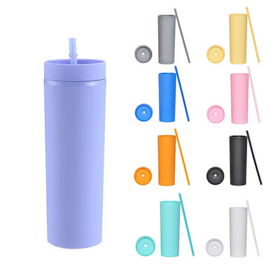 16 унций вместимость на заказ двойные стены Tumblers с крышкой и соломой из PP пластика
