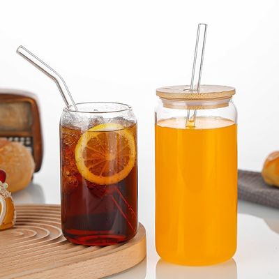 Кухня Боросиликатная стеклянная бутылка с водой без BPA с бамбуковыми крышками и стеклянной соломой