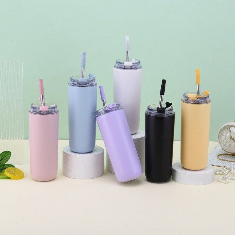 7.6*19.7CM Портативный стальной кофейной кружки с соломой и крышками без BPA