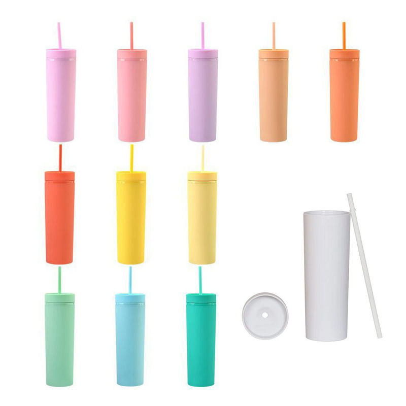 16 унций вместимость на заказ двойные стены Tumblers с крышкой и соломой из PP пластика